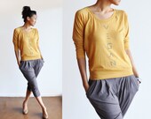 Vegan Clothing: Gold Loose Long Sleeve Top ( Size M / L )