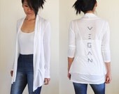 Vegan Clothing: White Open Neck Shawl Top ( Sizes S / M / L )