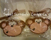 1 Dozen Monkey Jungle Baby Shower Decorated Sugar Cookies