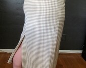 Vintage Houndstooth Wool Pencil Skirt Cream & Tan
