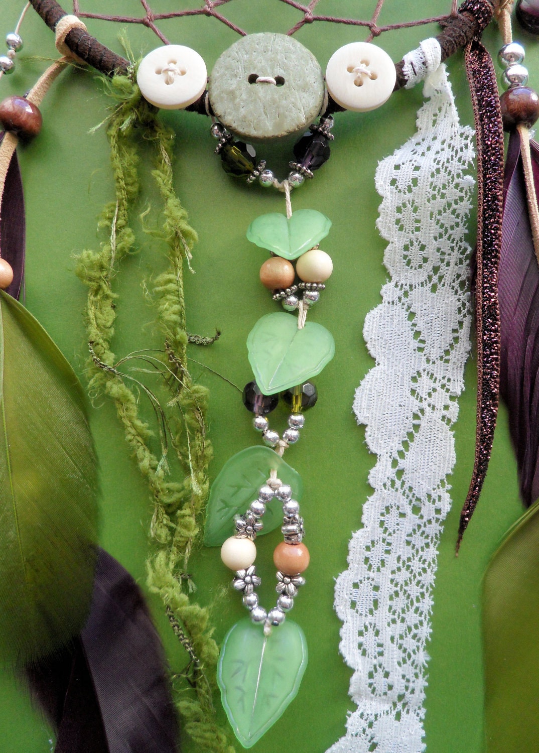 Dream Catcher  - Woodland - Unique - Green and Purple - Lace - Garden