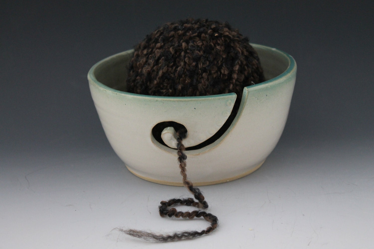 Pottery Yarn bowl / knitting bowl / white and green / Mothers Day gift