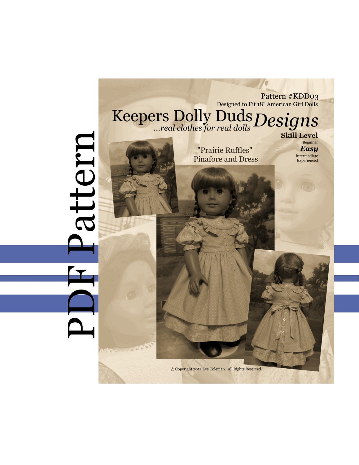 PDF PATTERN "Prairie Ruffles" Pinafore & Dress- An Original KeepersDollyDuds Design Fits American Girl Doll, Developed By ThimblesandAcorns