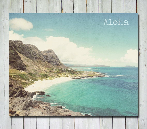 Beach photography Hawaii - summer hawaii oahu beach blue sky - aloha - ocean photograph - nautical wall art - 8X10 art print