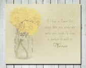 Flower photography - Yellow chrysanthemum - mason jar - print with quote - wall art home decor nursery art - 8X10 - RetroLovePhotography