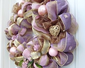 Deco Mesh Front Door Wreath for all Seasons Lavendar, Pink, Lilac and Gold