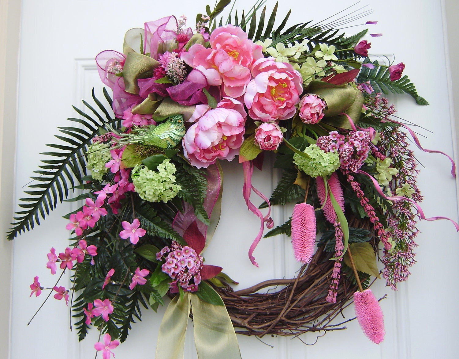 Grapevine Wreath Bright Pink Peony for sale
