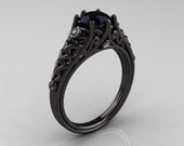 Designer Exclusive Classic 14K Black Gold 1.0 Carat Black Diamond Lace Ring R175-14KBGDBD