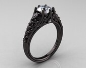 Designer Exclusive Classic 14K Black Gold 1.0 Carat White Sapphire Diamond Lace Ring R175-14KBGDWS