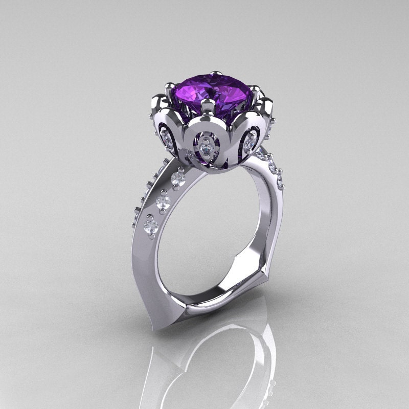 Classic 14K White Gold 3.0 Carat Chrysoberyl Alexandrite Diamond Greek Galatea Bridal Wedding Ring AR114-14KWGDAL