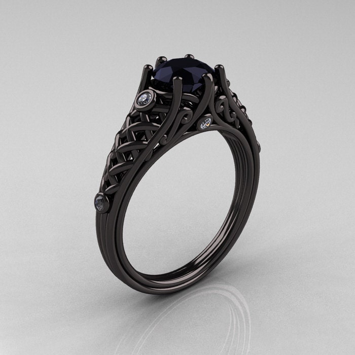 Designer Exclusive Classic 14K Black Gold 1.0 Carat Black Diamond Lace Ring R175-14KBGDBD