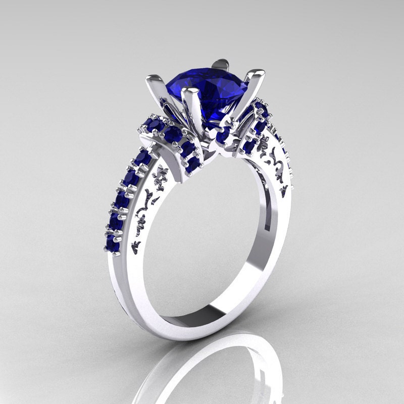 Modern Armenian Classic 14K White Gold 1.5 Carat Blue Sapphire Solitaire Wedding Ring R137-14WGBSS