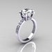 Classic French 14K White Gold 1.0 Carat Princess Cubic Zirconia Diamond Solitaire Ring AR125-14WGDCZ