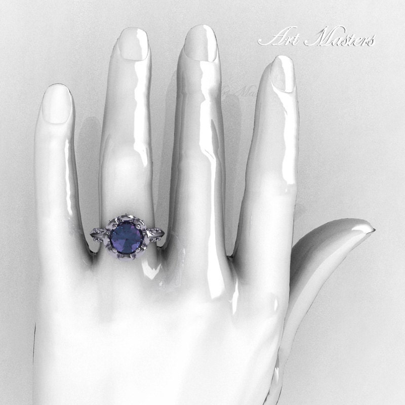Classic 14K White Gold 3.0 Carat Chrysoberyl Alexandrite Diamond Greek Galatea Bridal Wedding Ring AR114-14KWGDAL