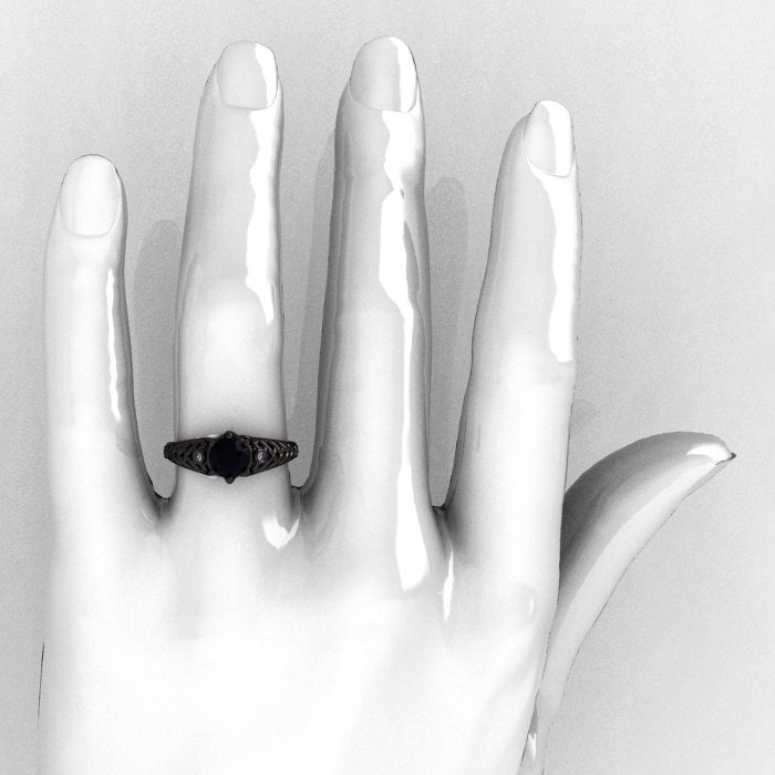 Designer Exclusive Classic 14K Black Gold 1.0 Carat Black Diamond Lace Ring R175-14KBGDBD