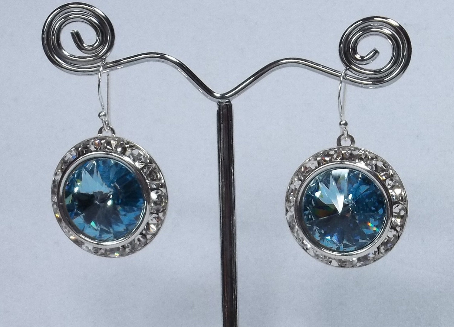 Aquamarine earrings -  Swarovski -  Rivoli - Crystal Earrings - March Birthday - gift -
