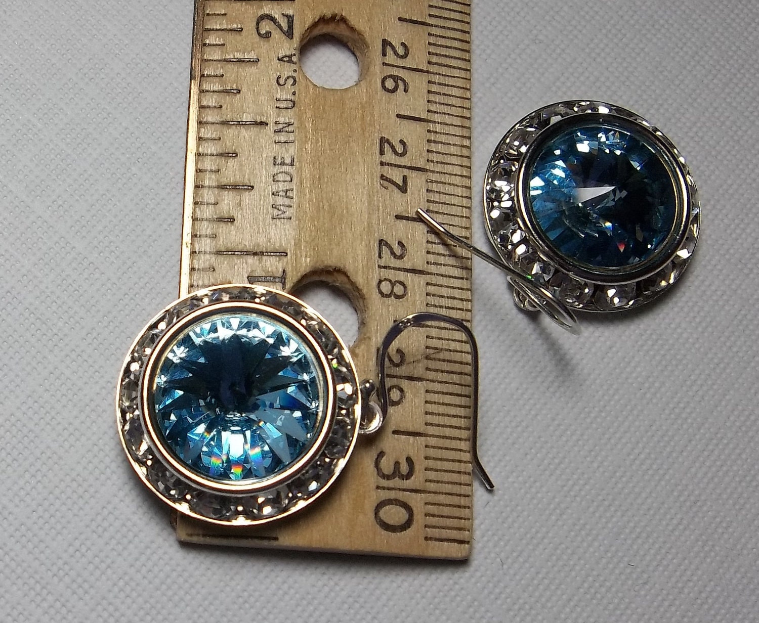Aquamarine earrings -  Swarovski -  Rivoli - Crystal Earrings - March Birthday - gift -