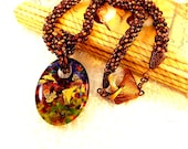Brown Kumihimo With Beads Necklace with Fused Glass Removable Pendant Interchangeable Necklace