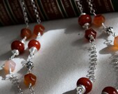 Long sterling silver chain with Carnelian, Mykonos beads and sterling Bali beads
