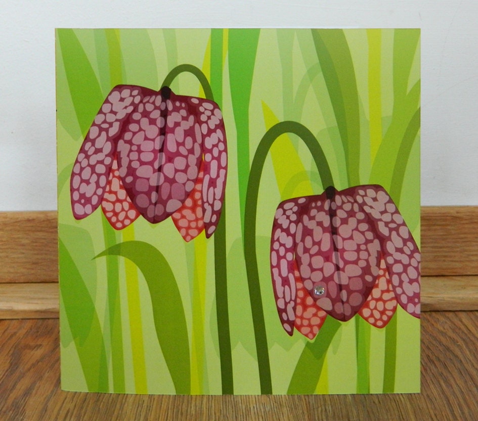 Purple Frittilaria Woodland Card with Swarovski Crystal