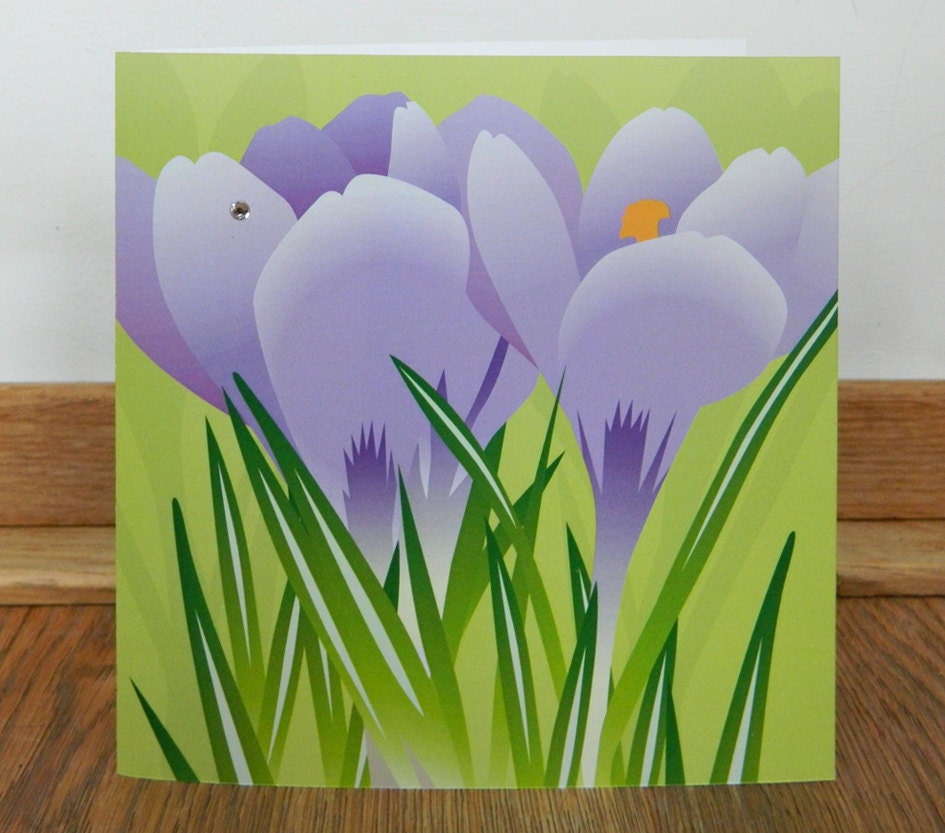 Purple Crocus Springtime Card with Swarovski Crystal