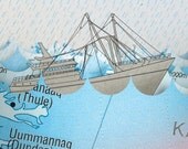 Map Illustrated postcard Boat