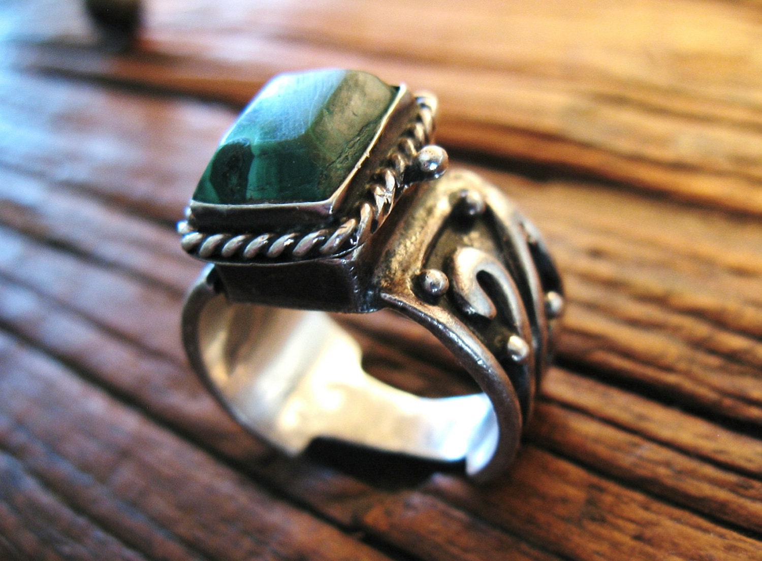 Reserved for Marilyn  A Rare and beautiful 1960's Mexican Sterling silver and Malachite pill box ring sz 6 free USA shipping