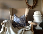Blue & White Linen Ikat Pillow Cover 18''