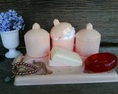 1960's pale pink floral dresser tray-SALE