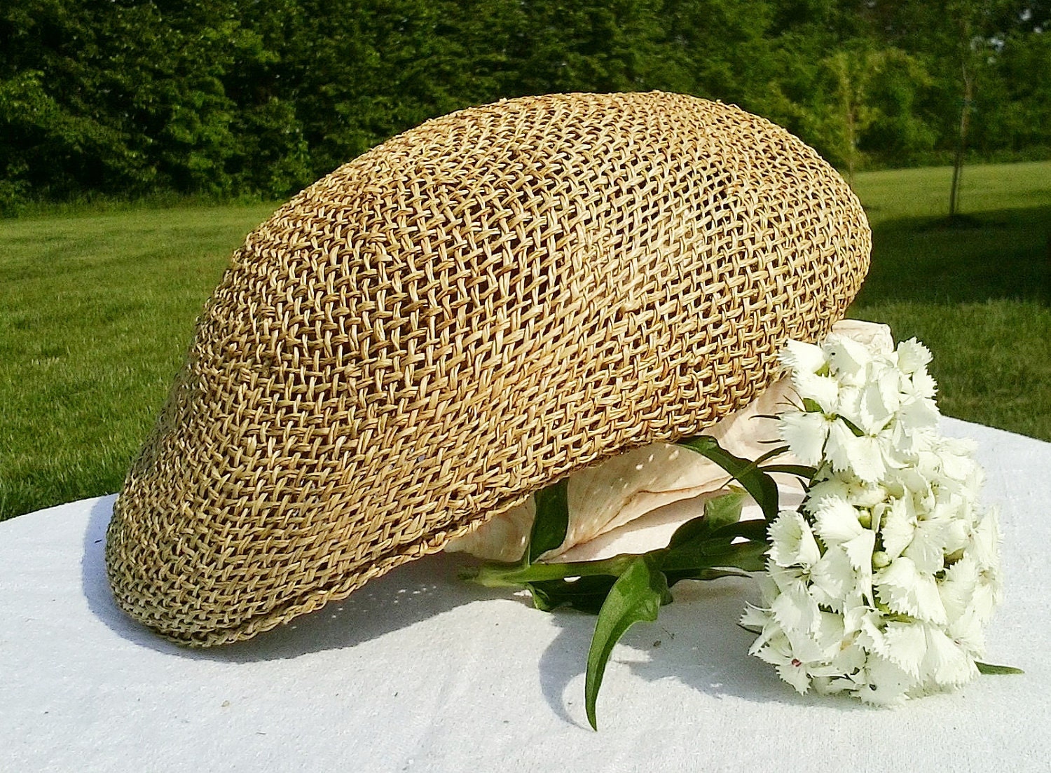 Mid-century vintage gentlemens staw driving hat-Vintage Father's Day gift