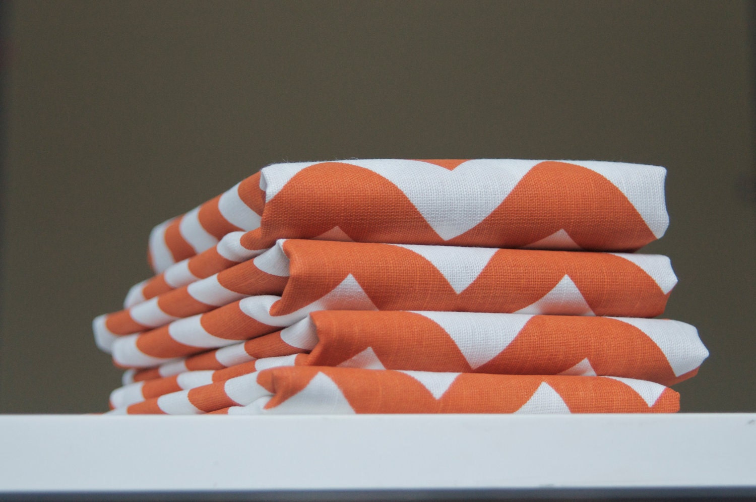 Cotton/Linen Tea Towel, Hand Printed Chevron in Burnt Orange