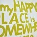 SALE. Cotton/Linen Tea Towel, Hand Printed 'My Happy Place...' in Citrus