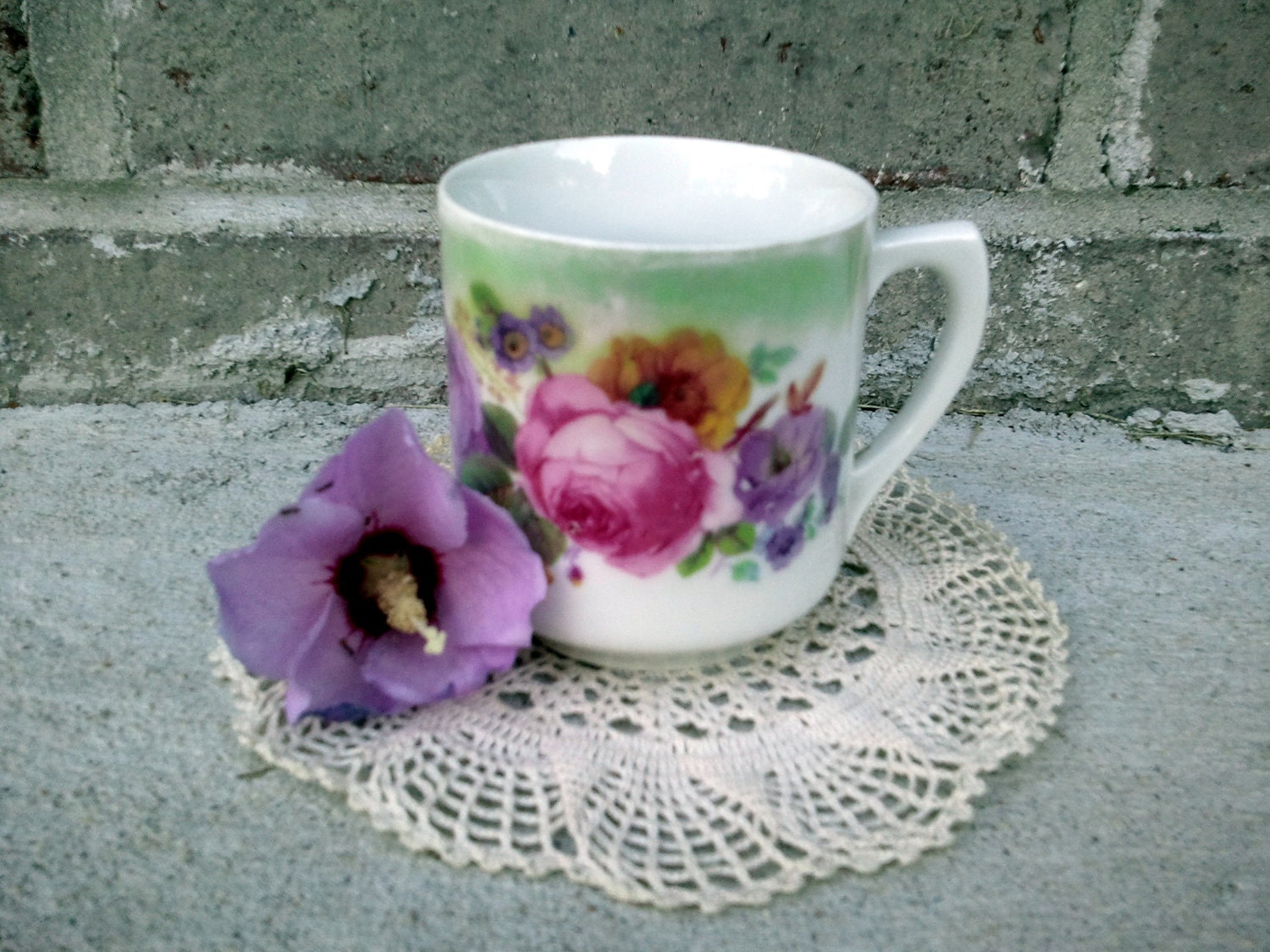 Vintage German Rose Floral White China Tea Espresso Cup