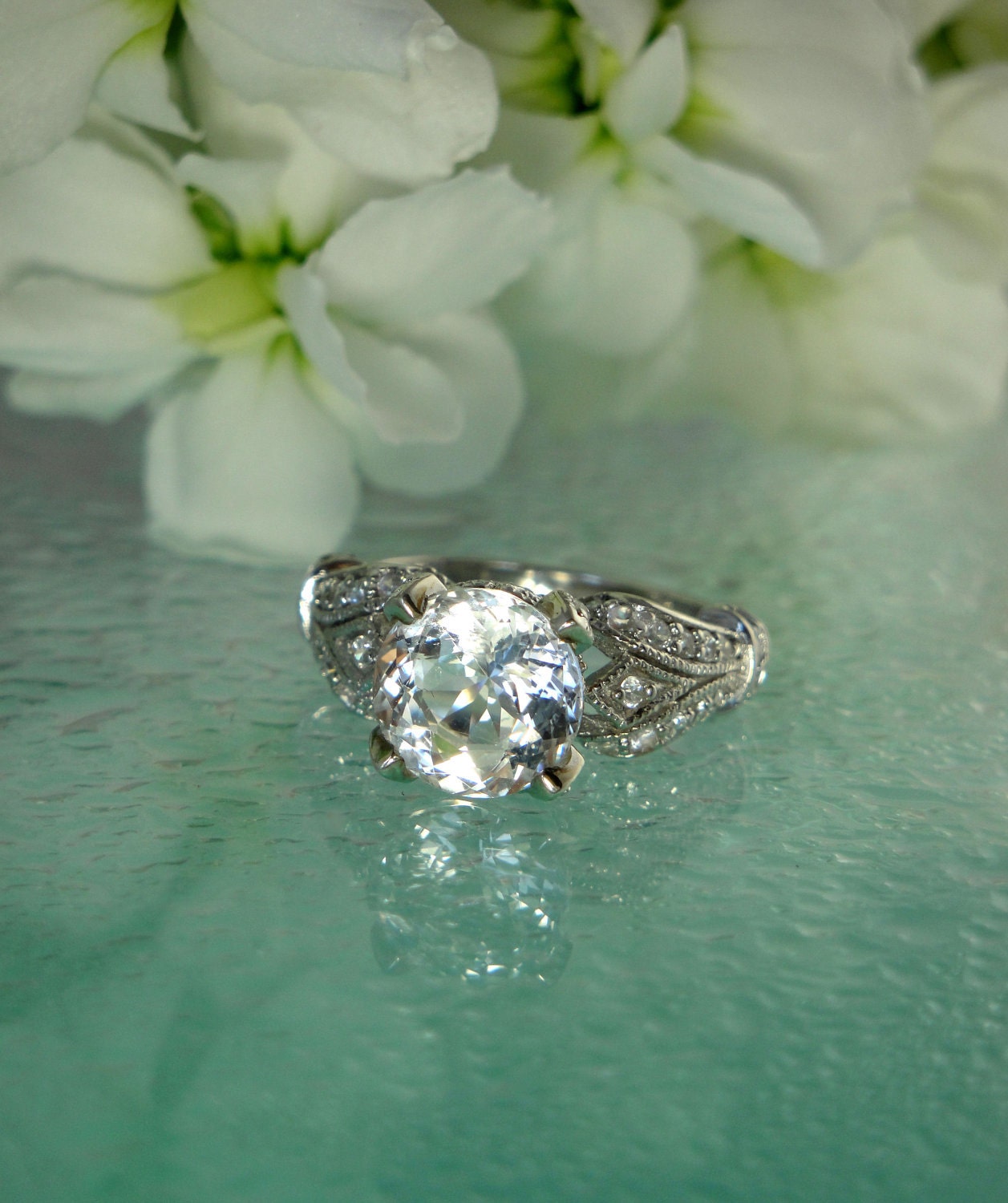 Herkimer Diamond Sterling Silver and White Topaz Ring