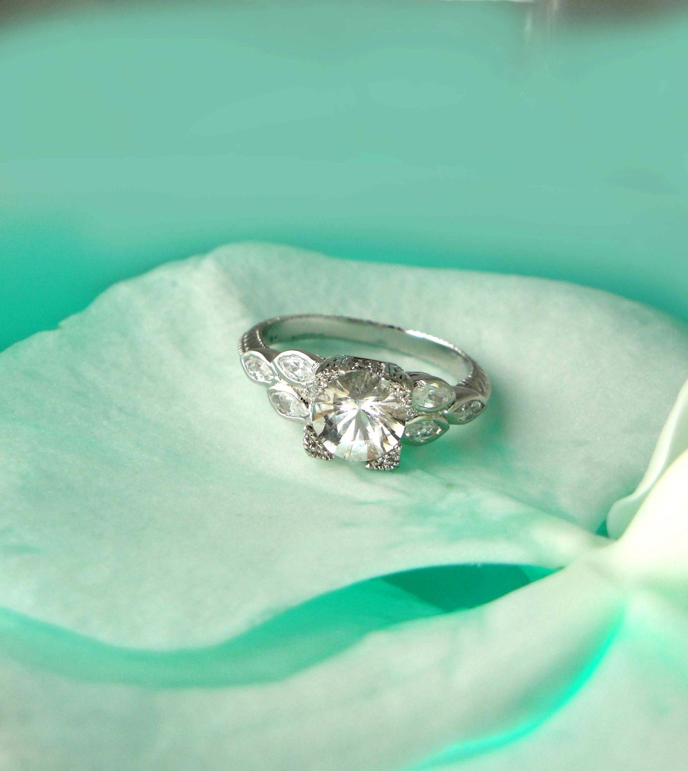 Stunning Antique Style Sparkling Herkimer Diamond and Sterling Silver Ring