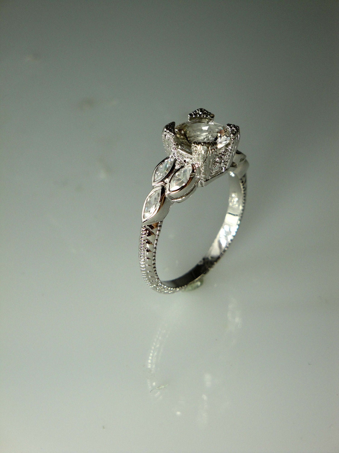 Stunning Antique Style Sparkling Herkimer Diamond and Sterling Silver Ring