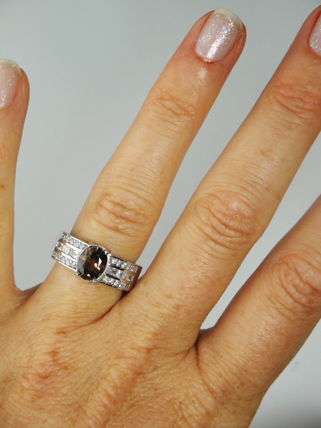 Reserved Listing for Ayodele  Gorgeous Chocolate Brown Rare Zircon And White Topaz Sterling Silver Ring by green gem