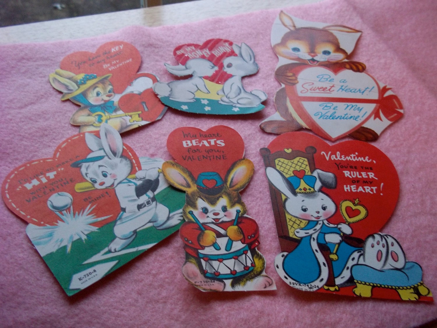 Lot of 6 Vintage Bunny Theme Children's Valentines