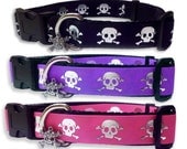 Dog Collar Silver Skulls - You Pick Color - Large Dog -- Free Charm