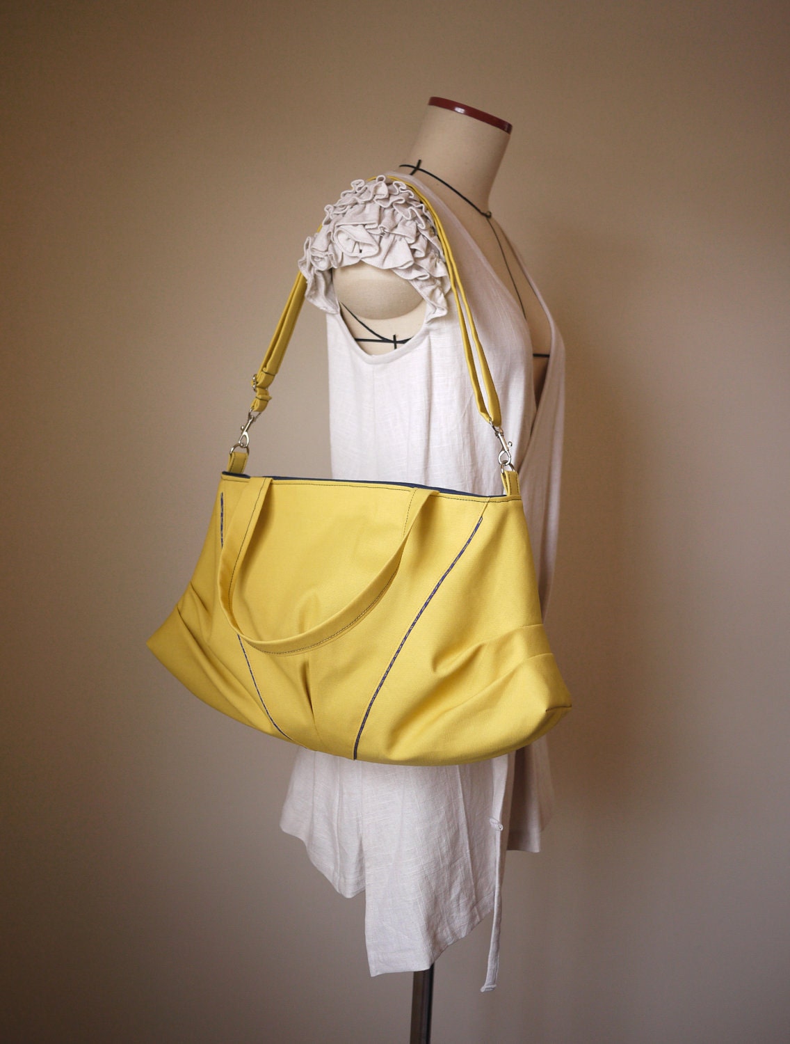 Canvas Tote & Messenger Bag in Mustard Yellow Vegan Bag