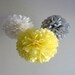 7 Pom Poms - Yellow & Grey Mod Paper Pom-Poms - More Colors Available