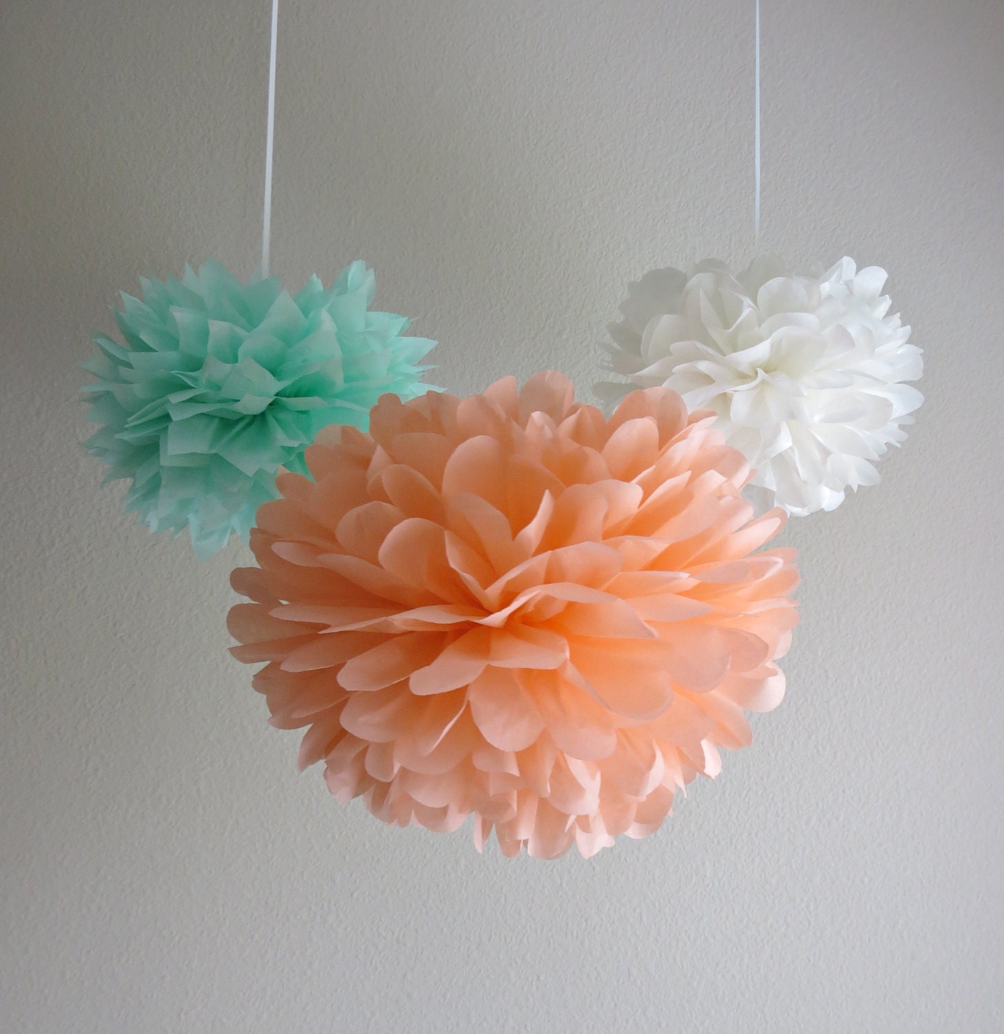 7 Pom Poms - Peach & Mint Tissue Paper Pom-Poms - More Colors Available
