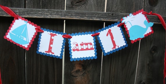 Nautical I am one highchair banner Birthday Baby Shower Il_570xn