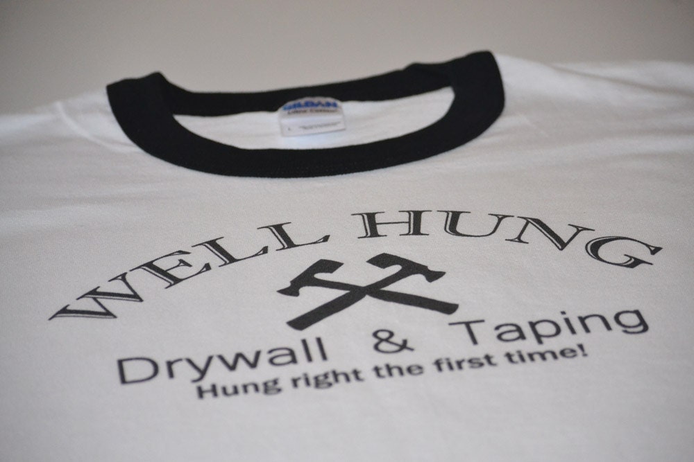 Well Hung Drywall funny adult play on words humor t shirt for men carpenter mr fix it handyman husband boyfriend construction gift tshirt
