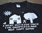 I went outside once addicted to gaming geek tshirt computer video game mens geekery t-shirt tee 8bit screenprint gift 4 father son brother
