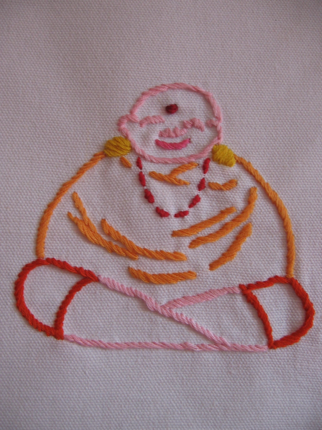 Made to Order-Hand Embroidered Happy Buddha Tea Towel