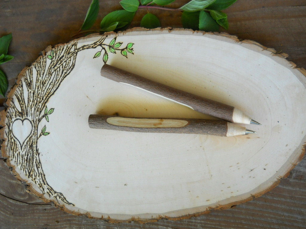 Reserved - Rustic Fall Tree Slice Wedding Guest Book with Twig Pens - For Weddings, Anniversaries, Graduation, Open Houses