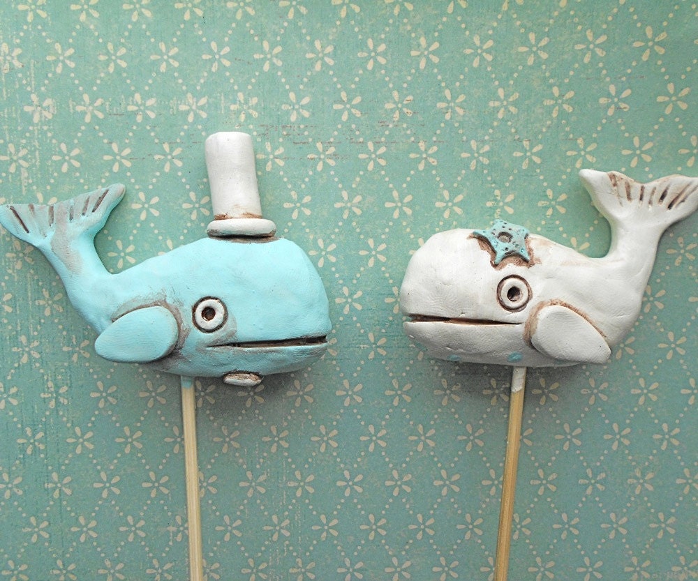 Whales in Love wedding cake topper