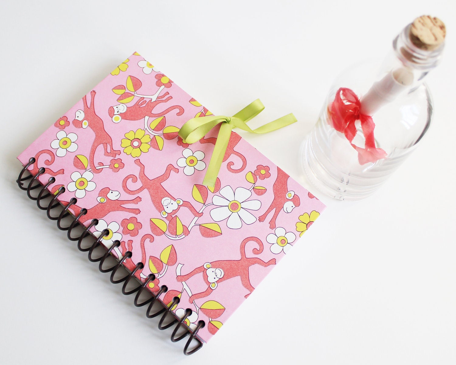 Upcycled Pink Monkey Journal - spiral bound