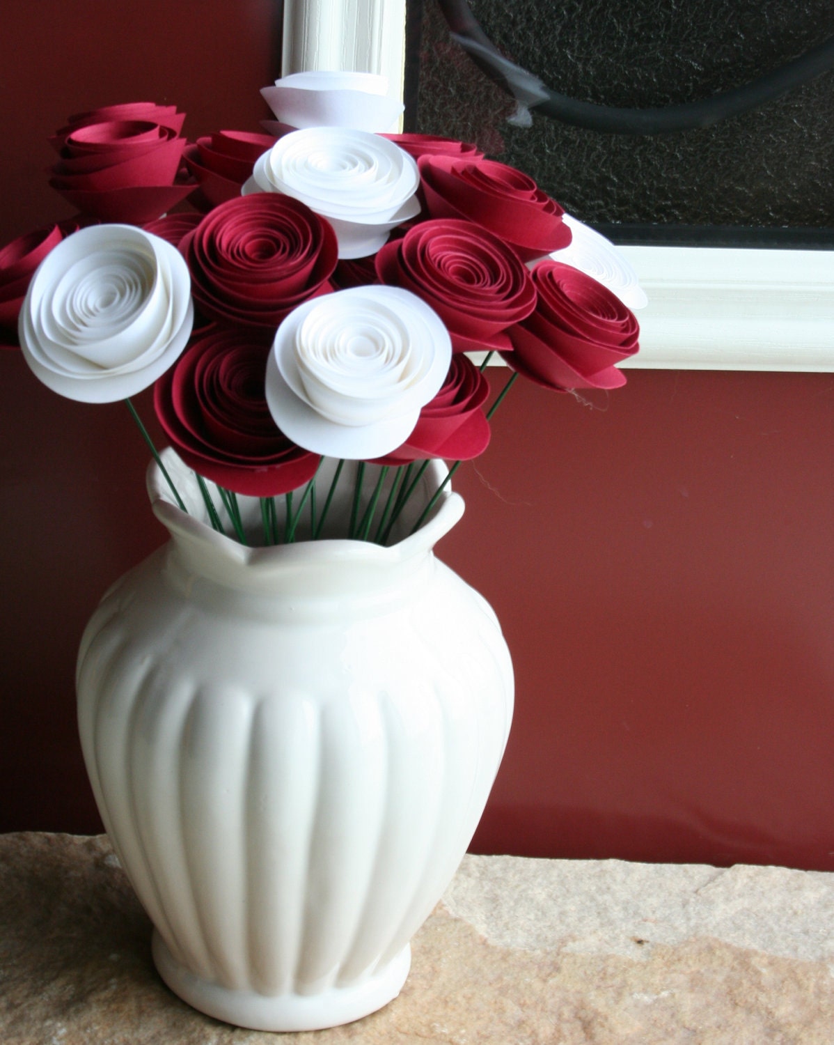 Red and White Paper Floral Arrangement